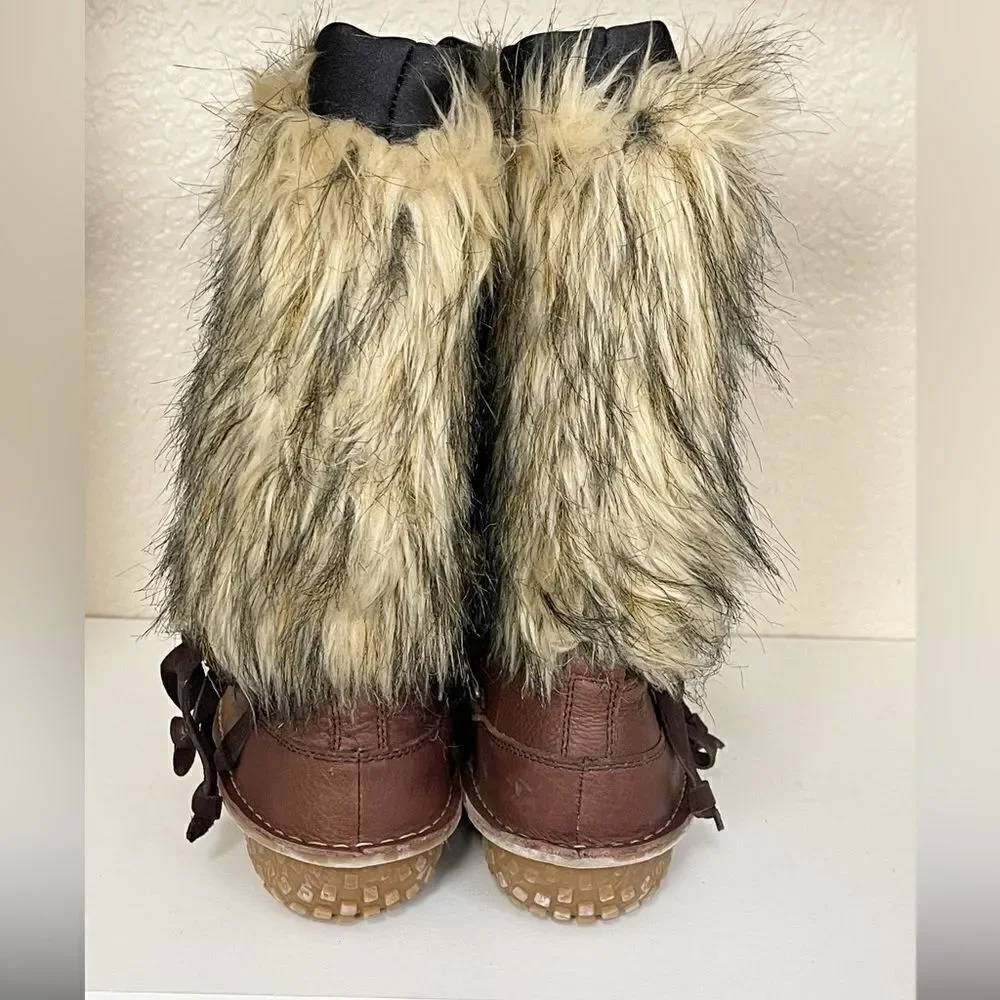 SOREL-Ahnah Faux Fur Brown Leather Boots 5.5. NWT